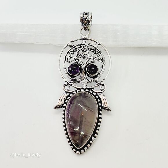 Tree of Life Fluorite Amethyst Ethnic Handmade Pendant Jewelry 3" - Picture 1 of 4